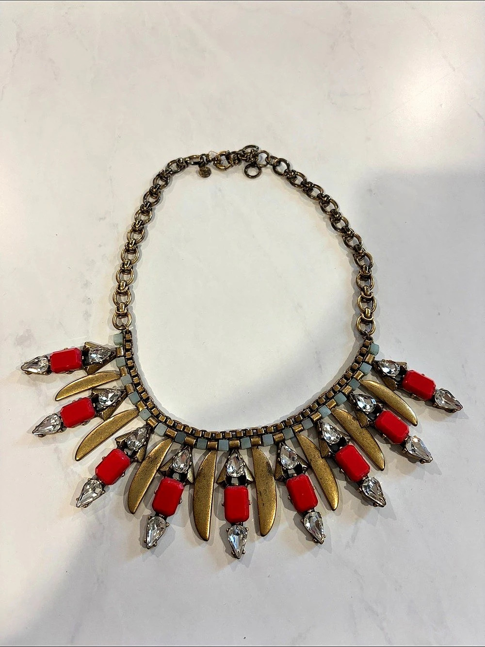 J.Crew Statement Pendant Necklace in Gold & Red